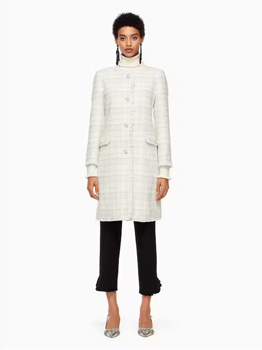 Kate Spade Sparkle Tweed Coat | size 4 | White Cream Silver